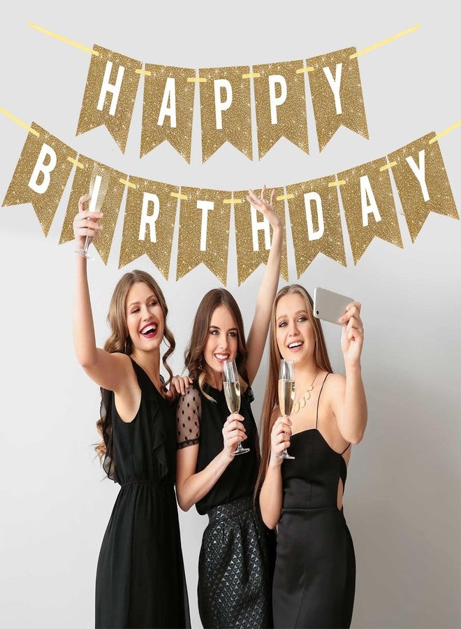 Netnology Pre-Strung Gold Happy Birthday Banner Decorations,12 ft No DIY Gold Glitter Birthday Party Banner Sign Decor for Women Men Girl Boy Party Supplies - Image 4
